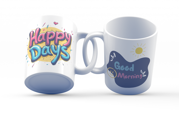 Happy Days Good Morning Ceramic Coffee Mug, 11 oz Double-Sided Mug with Vibrant "Happy Days" and "Good Morning" Artwork, Dishwasher and Microwave Safe Mug for Positivity and Fun, Inspired by Nature