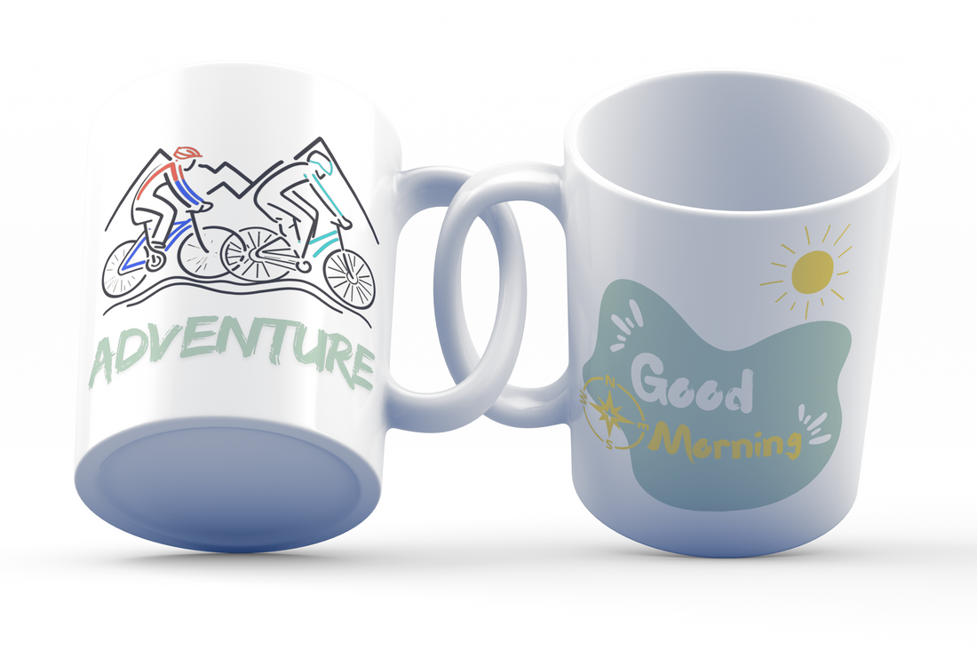 Adventure Cycling Ceramic Coffee Mug, 11 oz Double-Sided Mug with Mountain and Compass Design, Dishwasher and Microwave Safe Ceramic Mug for Cyclists and Outdoor Enthusiasts, Inspired by Nature