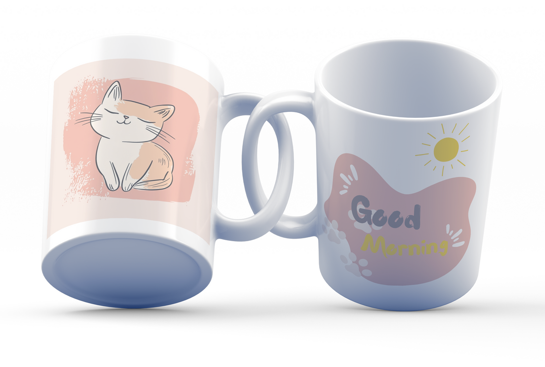 Minimalist Cat Good Morning Coffee Mug | 11 oz Double-Sided Ceramic Mug with Cute Cat Design and "Good Morning" Message | Unique Mug for Cat Lovers, Pet Owners, and Coffee Enthusiasts