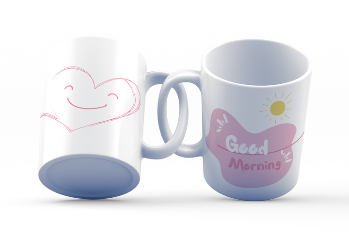 Heartwarming Good Morning Ceramic Coffee Mug, 11 oz Double-Sided Mug with Smiling Heart and "Good Morning" Design, Dishwasher and Microwave Safe Mug for Love and Positivity, Inspired by Nature