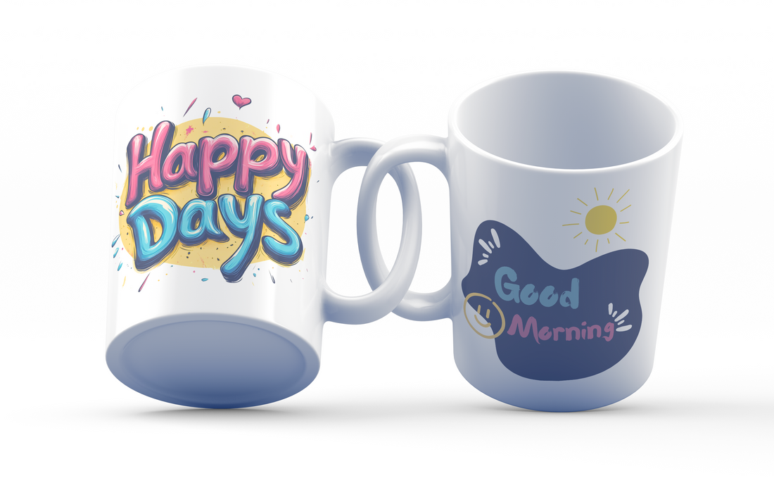 Happy Days Good Morning Mug - 325ml (11oz) White Ceramic Coffee Cup with Uplifting Typography Design, Perfect Gift for Positivity Seekers