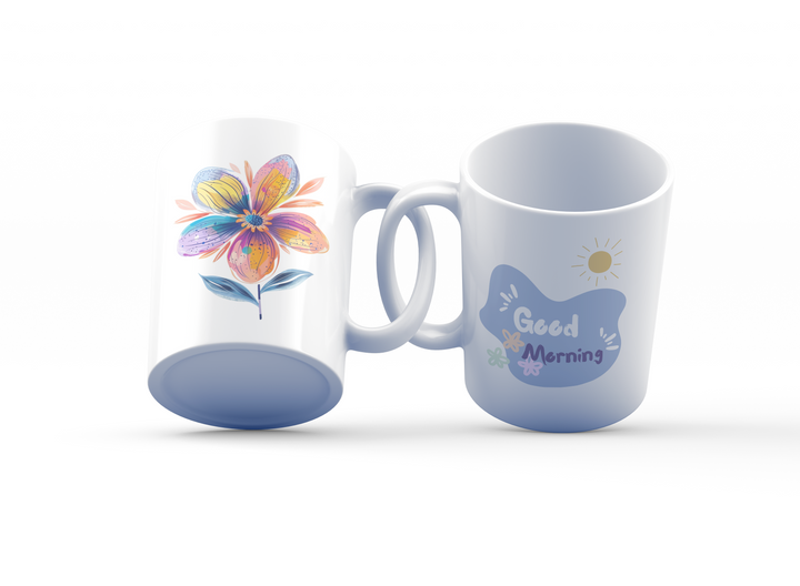 Good Morning & Colorful Flower Mug Set | Vibrant Floral Design | Cheerful Gift for Nature Lovers