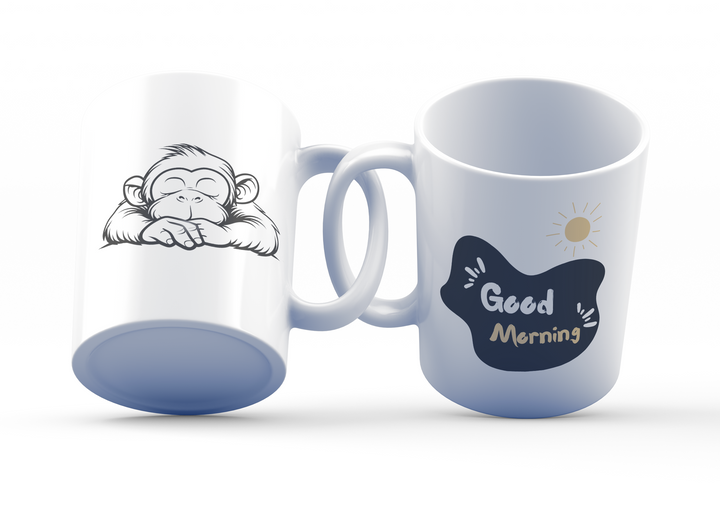 Playful Monkey Ceramic Coffee Mug, 11 oz Double-Sided Mug with Adorable Monkey Illustration and "Good Morning" Design, Dishwasher and Microwave Safe Ceramic Mug for Animal Lovers, Inspired by Nature