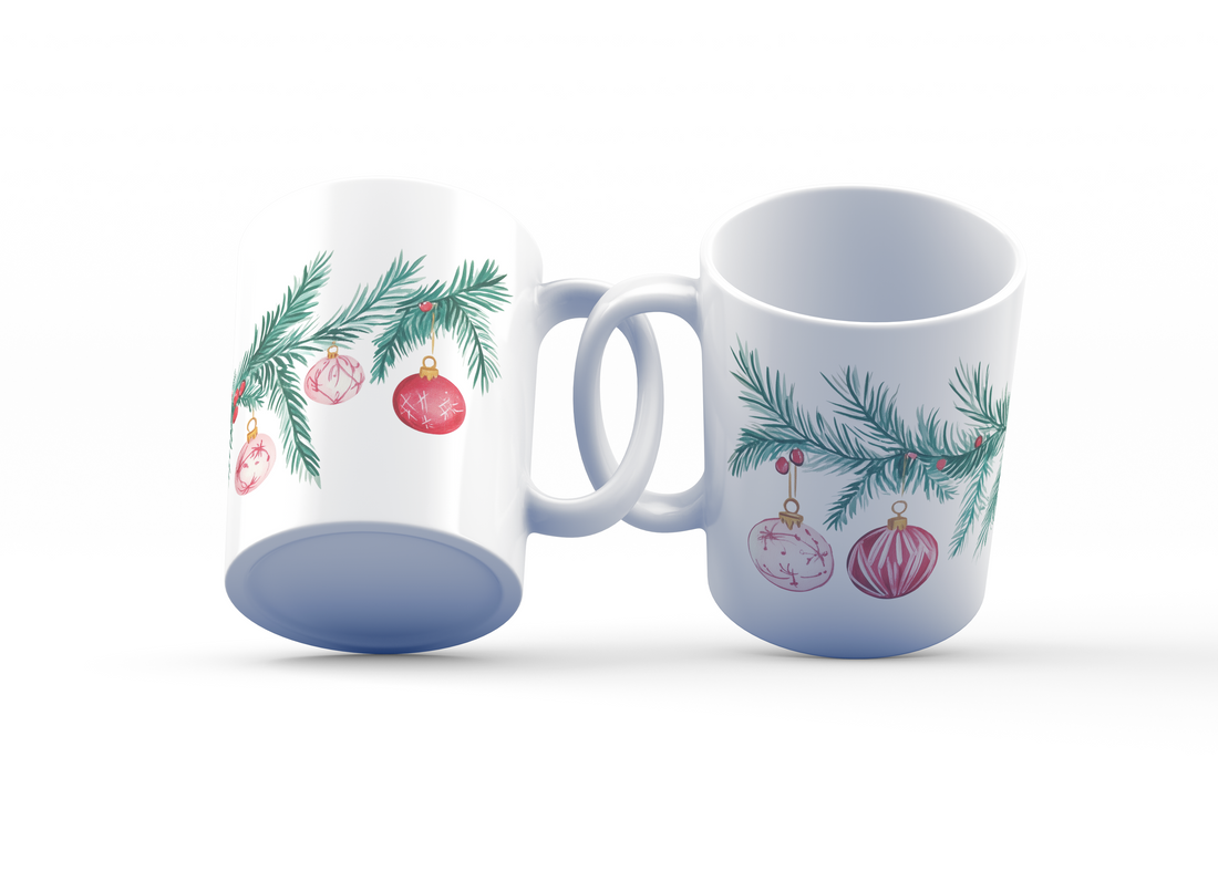 Festive Holiday Mug Set | Christmas Ornament & Evergreen Design | Perfect for Holiday Cheer