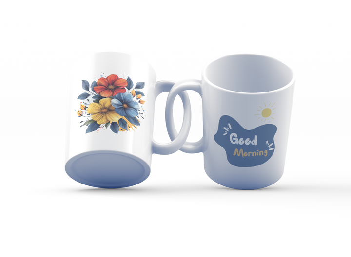 Bright Floral Good Morning Mug Set | Colorful Blooms & Cheerful Greeting | Perfect Gift for Nature Lovers