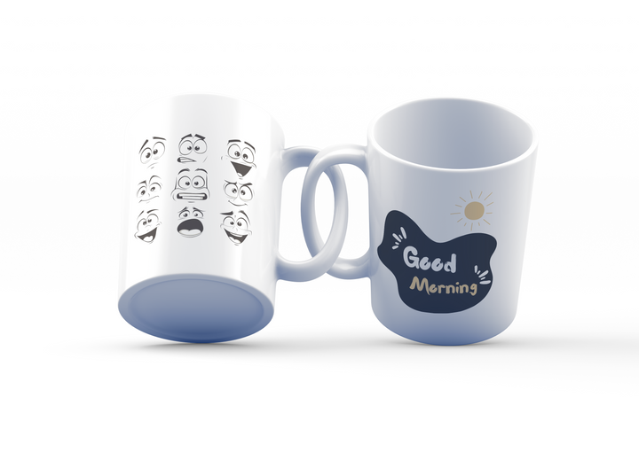 Good Morning Expressions Mug Set | Fun Faces & Happy Morning Mug | Emotions Coffee Cup Duo