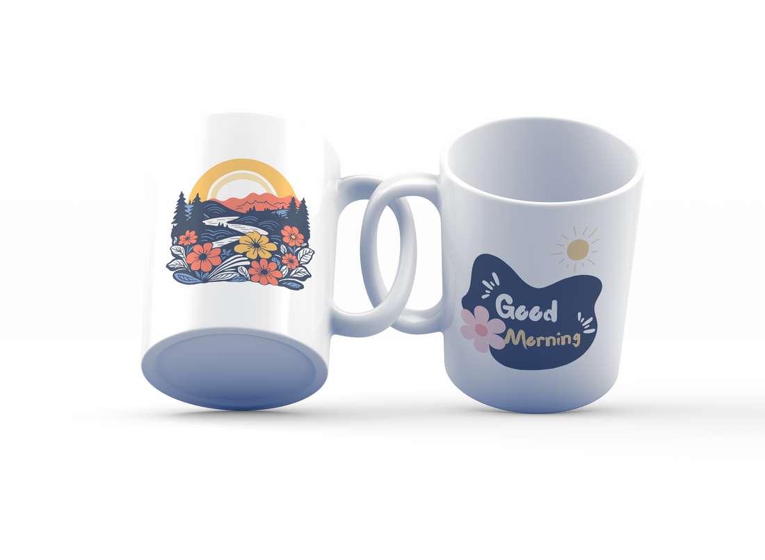 Good Morning & Floral Sunrise Mug Set | Bright & Beautiful Nature Design | Perfect for Nature Lovers