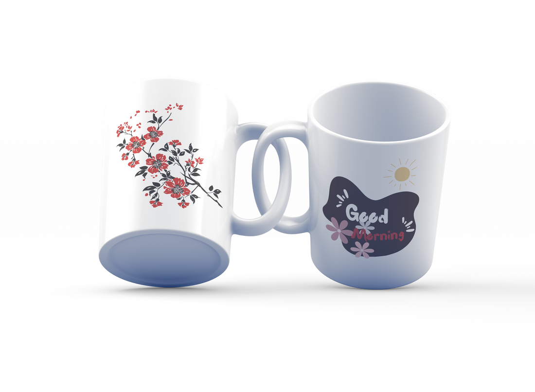 Good Morning & Red Floral Mug Set | Charming Flower Design | Cozy Coffee Mug Gift