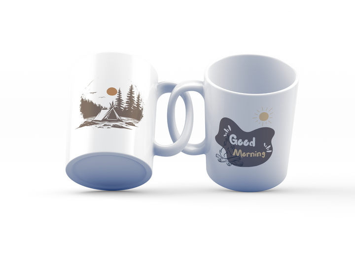 Good Morning & Campfire Adventure Mug Set | Rustic Nature Design | Perfect for Outdoor Lovers