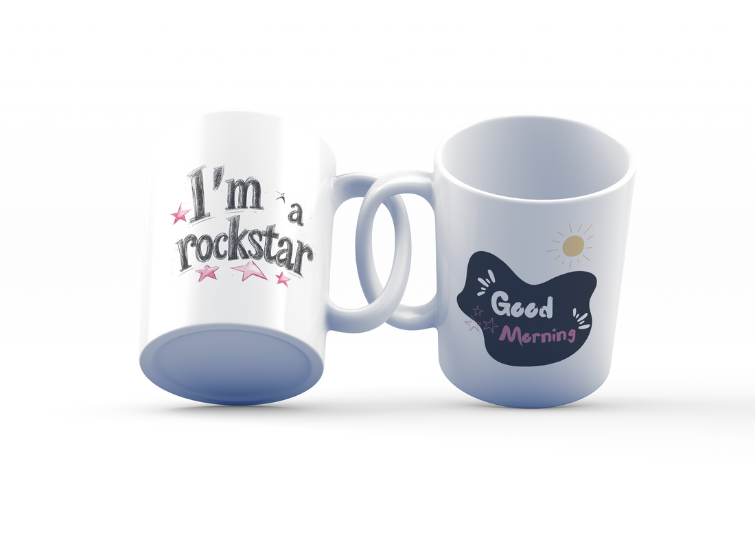 Rockstar Morning Mug Set | “I'm a Rockstar” & Good Morning Design | Fun Mug Gift for Music Lovers