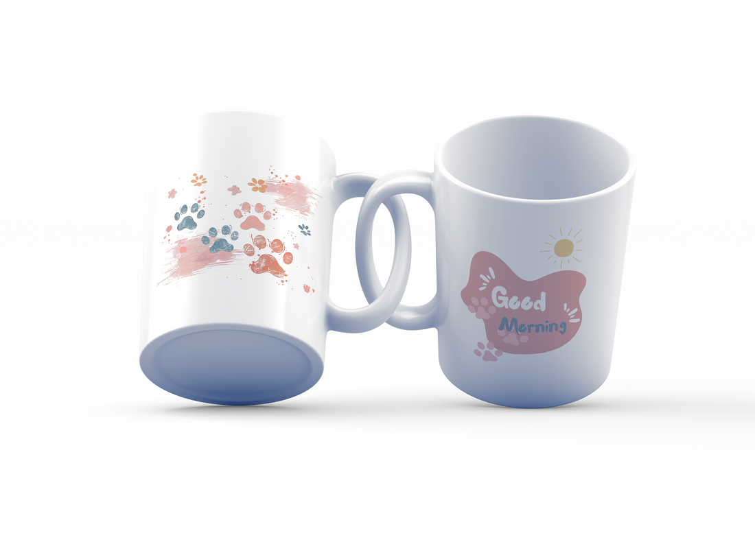 Good Morning Paw Print Mug Set | Colorful Pet Lover’s Mugs | Animal Lover Gift