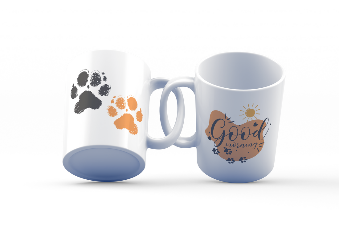 Good Morning Paw Print Mug Set | Playful Paw & Sunny Greeting Design | Perfect for Animal Lovers