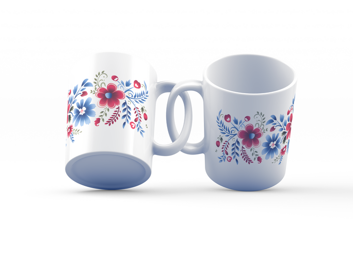 Folk Art Floral Mug Set | Traditional Flower Design | Boho Coffee Mugs