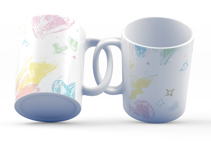 Whimsical Hearts and Stars Doodle Mug - 325ml (11oz) White Ceramic Coffee Cup with Playful Sketch Design, Perfect Gift for Dreamers