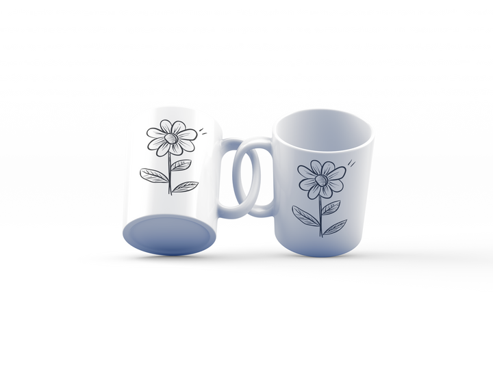 Minimalist Flower Mug – 11oz Ceramic Coffee Mug with Simple Hand-Drawn Floral Design – Elegant and Chic Gift for Nature Lovers – Microwave and Dishwasher Safe