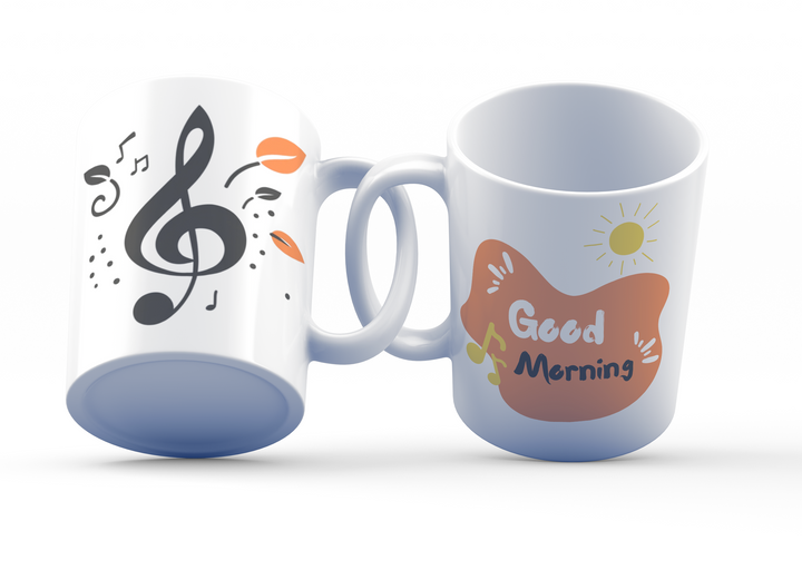 Musical Notes Good Morning Mug - 325ml (11oz) White Ceramic Coffee Cup with Treble Clef and Notes Design, Perfect Gift for Music Lovers