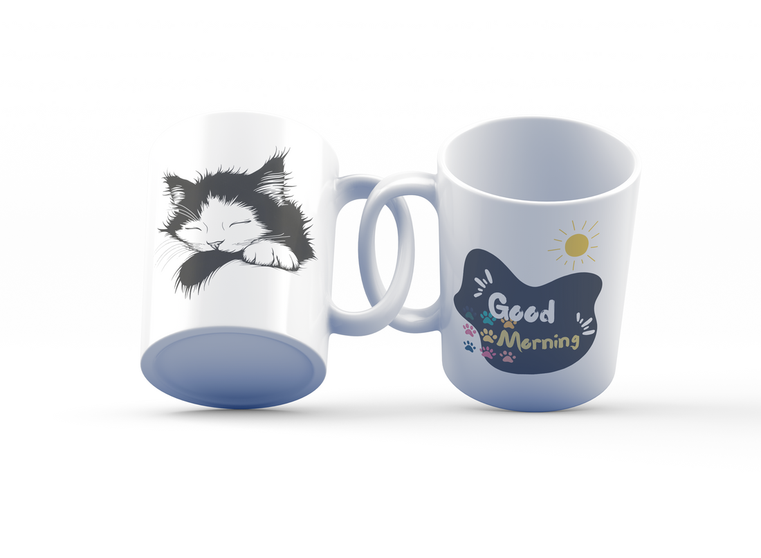 Good Morning & Sleeping Kitten Mug Set | Cute Cat Design | Perfect Gift for Cat Lovers