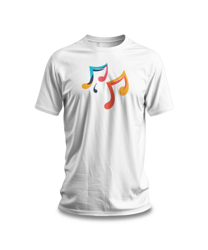 Colorful Music Notes T-Shirt | White Cotton Tee with Vibrant Musical Design | Stylish and Comfortable Unisex Shirt