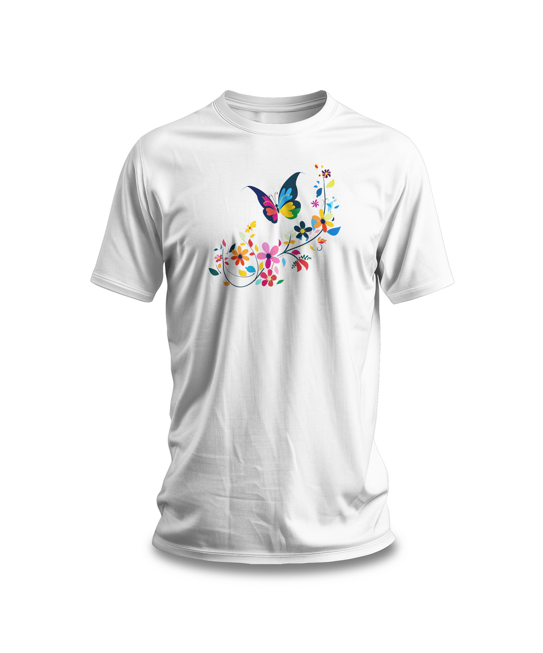 Vibrant Butterfly and Floral T-Shirt – Colorful Nature-Inspired Graphic Tee, 100% Cotton Unisex Casual Shirt for Women and Men, Perfect Nature Lover Gift, Artistic Design for Everyday Wear