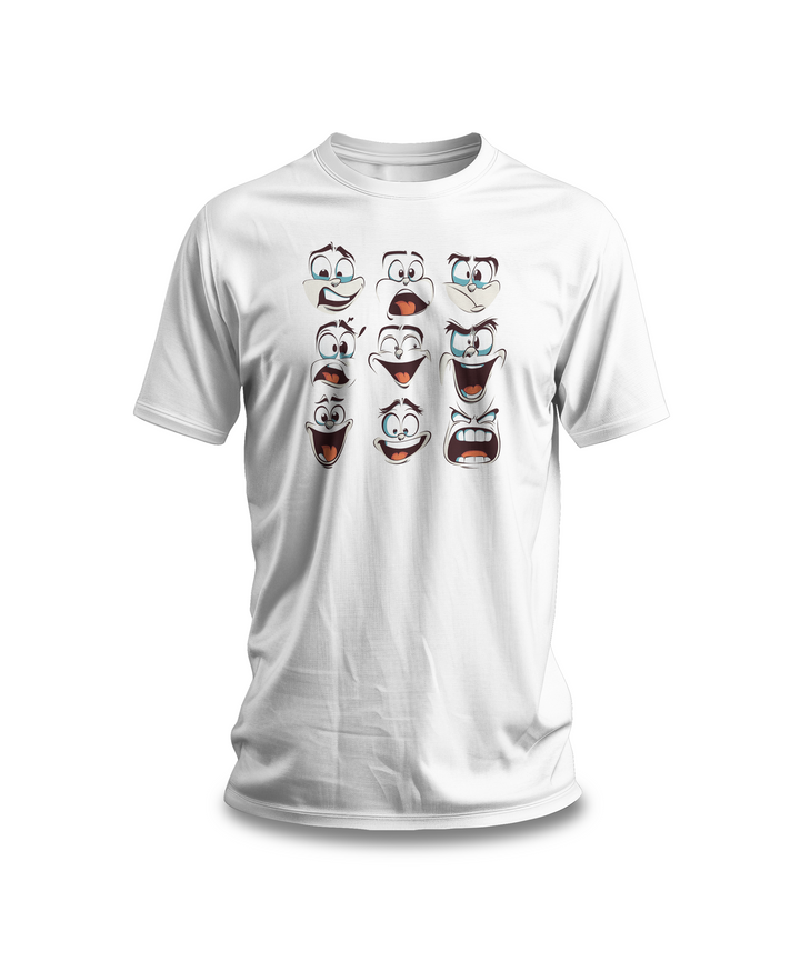 Funny Cartoon Faces T-Shirt – Animated Expressions Graphic Tee, 100% Cotton Unisex Casual Shirt for Women and Men, Lightweight and Playful Everyday Wear