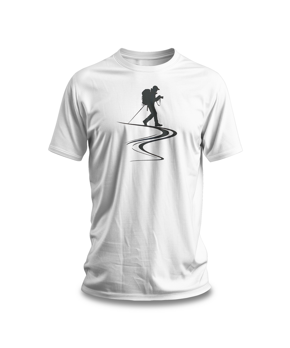 Hiking Adventure T-Shirt | White Cotton Tee with Minimalist Hiker Design | Stylish and Comfortable Unisex Shirt for Outdoor Enthusiasts