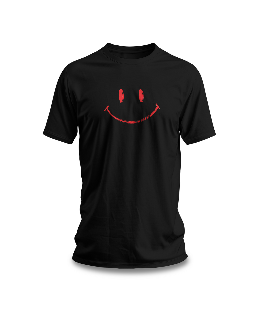 Red Smiley Face T-Shirt | Black Cotton Tee with Minimalist Hand-Drawn Smile Design | Comfortable and Stylish Unisex Shirt