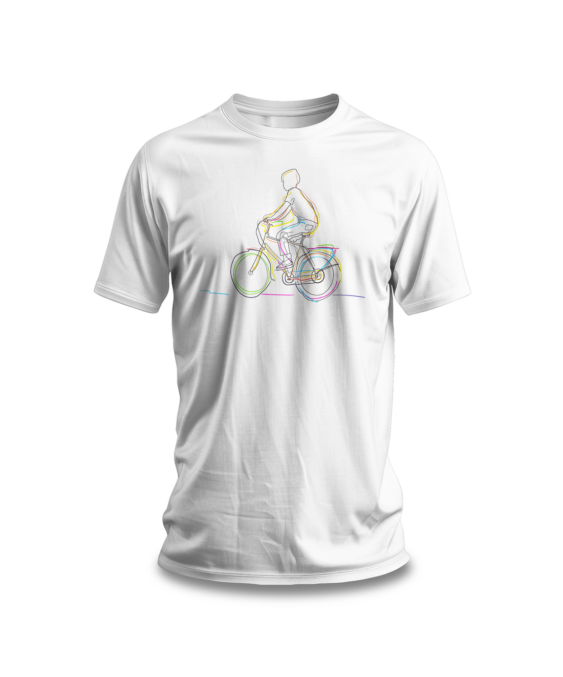 Cyclist Line Art T-Shirt | White Cotton Tee with Minimalist Bicycle Design | Stylish and Comfortable Unisex Shirt for Bike Lovers