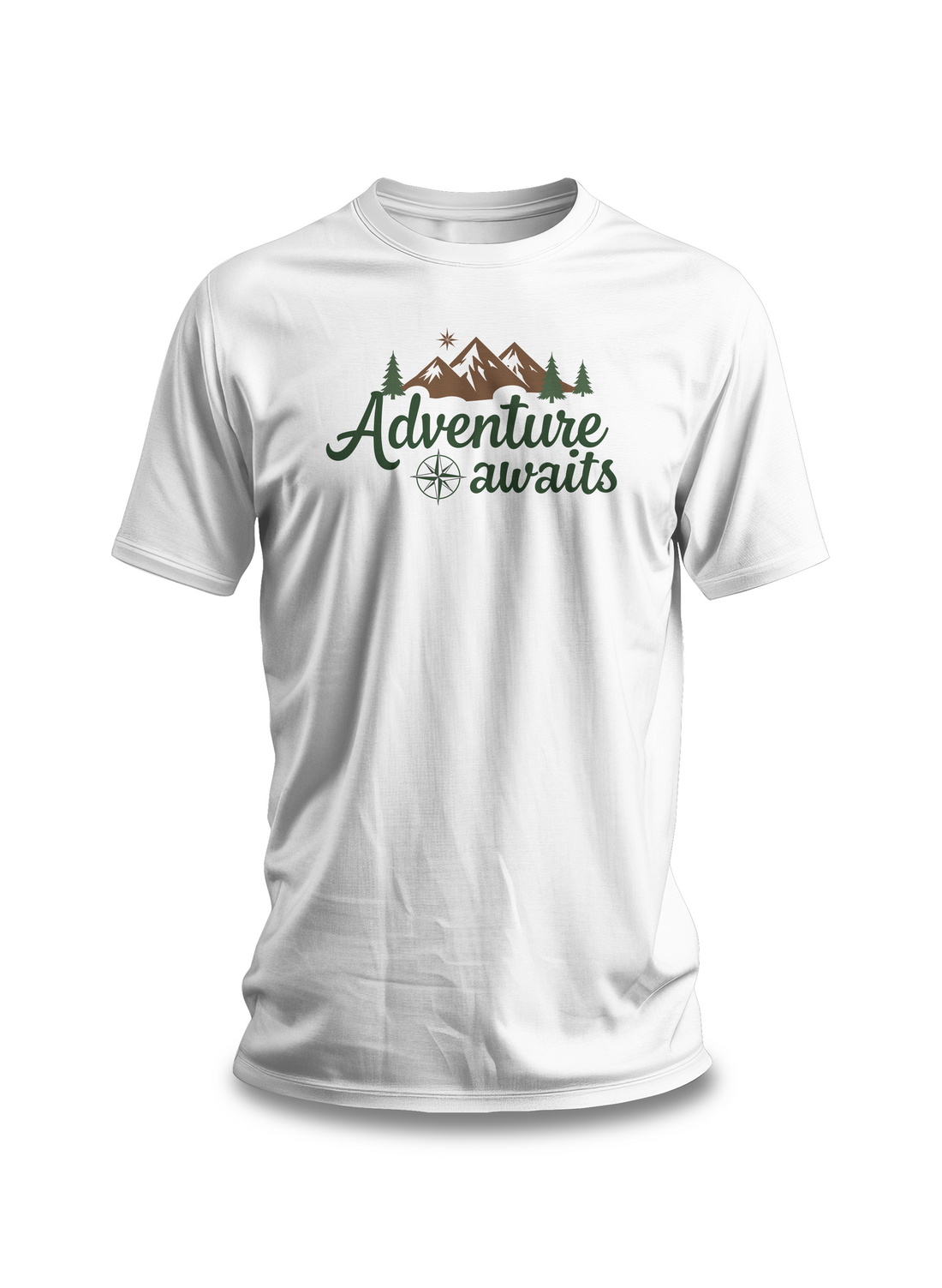 Adventure-Awaits-T-Shirt - Outdoor-Explorer-Tee - Hiking-Graphic-Shirt - Nature-Lover-Apparel - Mountain-Adventurer-Tee - White-Cotton-Unisex-Shirt - Travel-Enthusiast-Gift