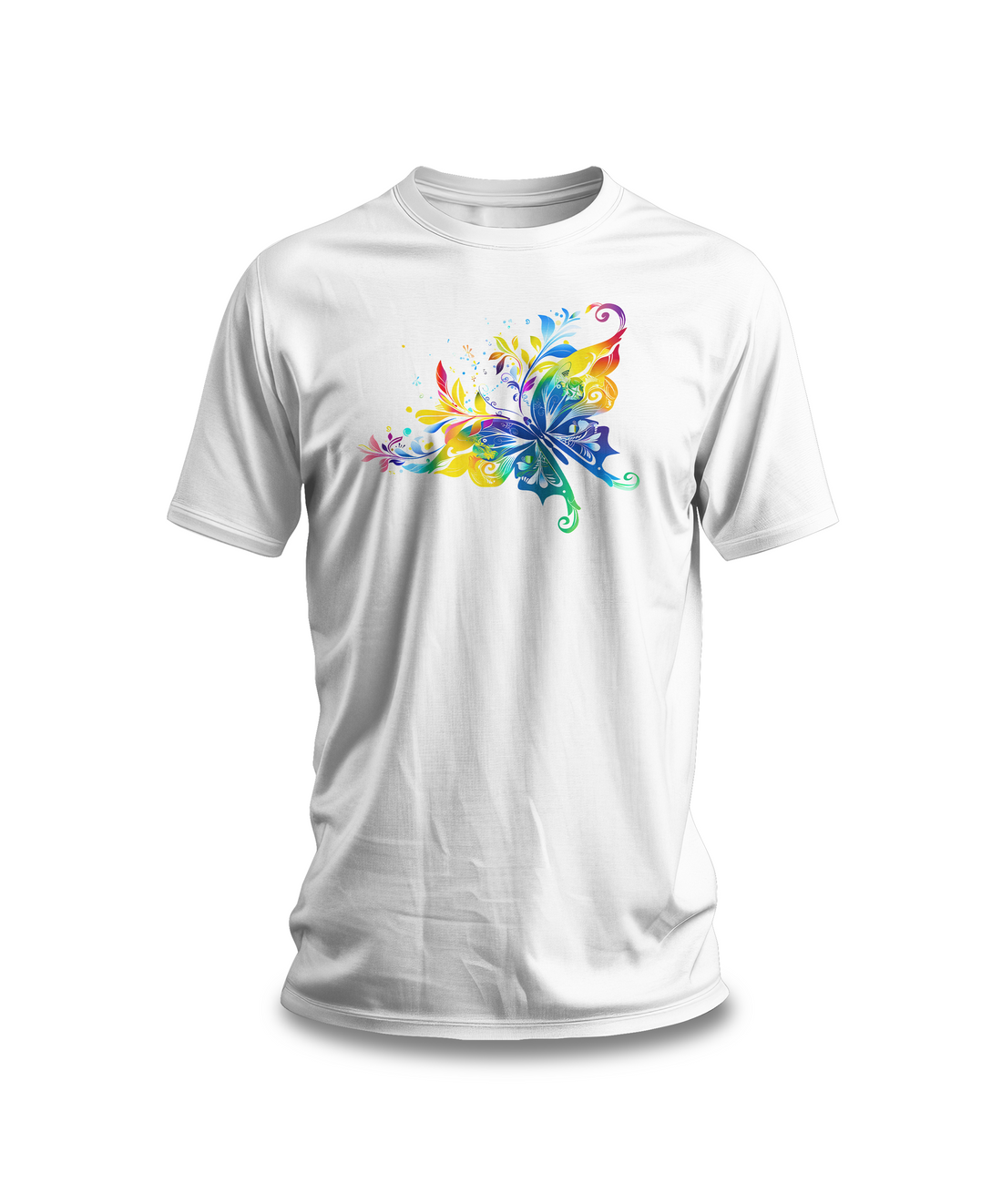 Colorful Butterfly T-Shirt | White Cotton Tee with Vibrant Butterfly Design | Stylish and Comfortable Unisex Shirt for Nature Lovers