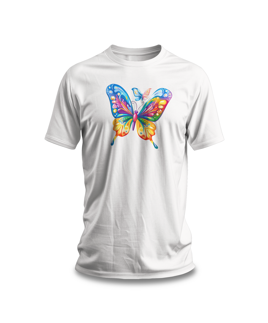 Colorful Butterfly Graphic T-Shirt | 100% Cotton White Tee with Vibrant Butterfly Design | Stylish and Comfortable Unisex Shirt