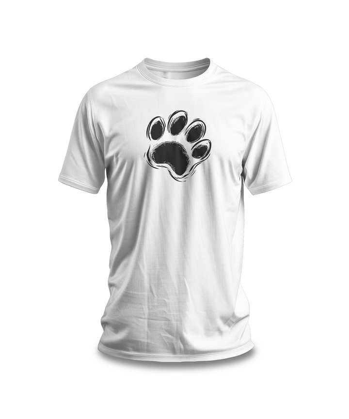 Paw Print T-Shirt | White Cotton Tee with Bold Black Paw Design | Stylish and Comfortable Unisex Shirt for Animal Lovers