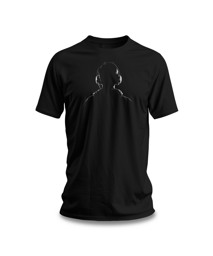 Silhouette Music Lover T-Shirt | Black Cotton Tee with Minimalist Headphones Design | Stylish Unisex Graphic Shirt