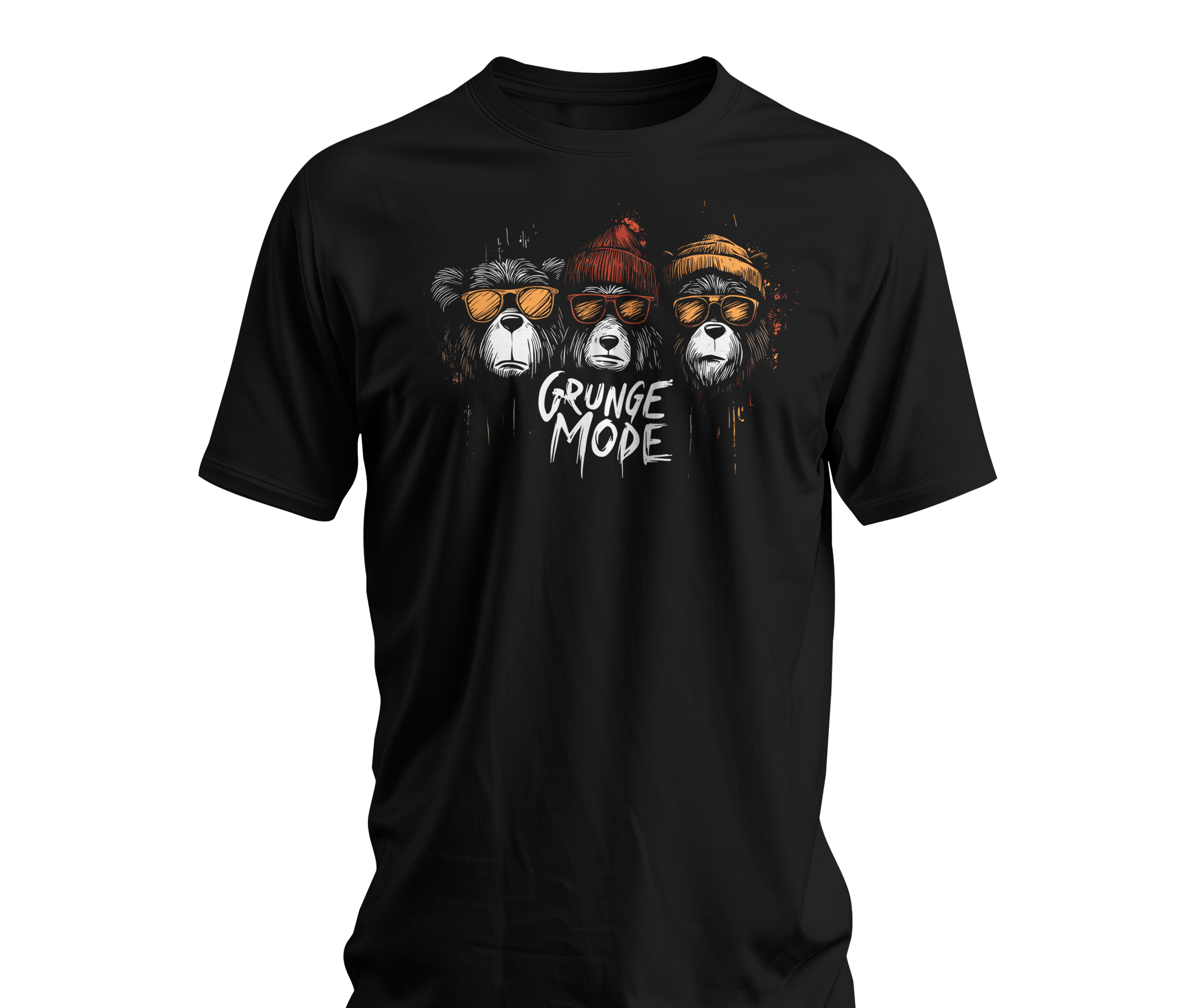 Grunge Mode T‑Shirt – Bear Trio Streetwear Graphic – Unisex Black UK