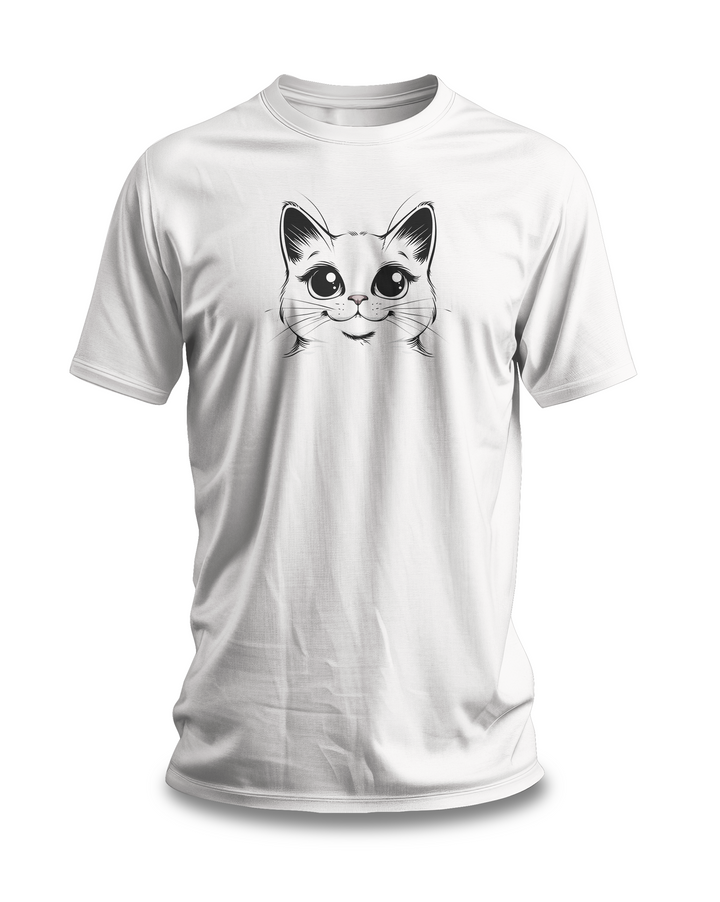 Cute Big-Eyed Cat T-shirt | Adorable Feline Art Design | Casual Animal Lover Tee