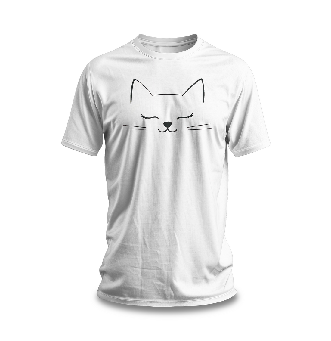 Minimalist Cat Face T-Shirt | White Cotton Tee with Simple Cat Design | Comfortable and Stylish Unisex Shirt for Cat Lovers