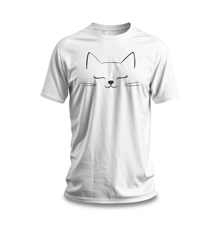 Minimalist Cat Face T-Shirt | White Cotton Tee with Simple Cat Design | Comfortable and Stylish Unisex Shirt for Cat Lovers