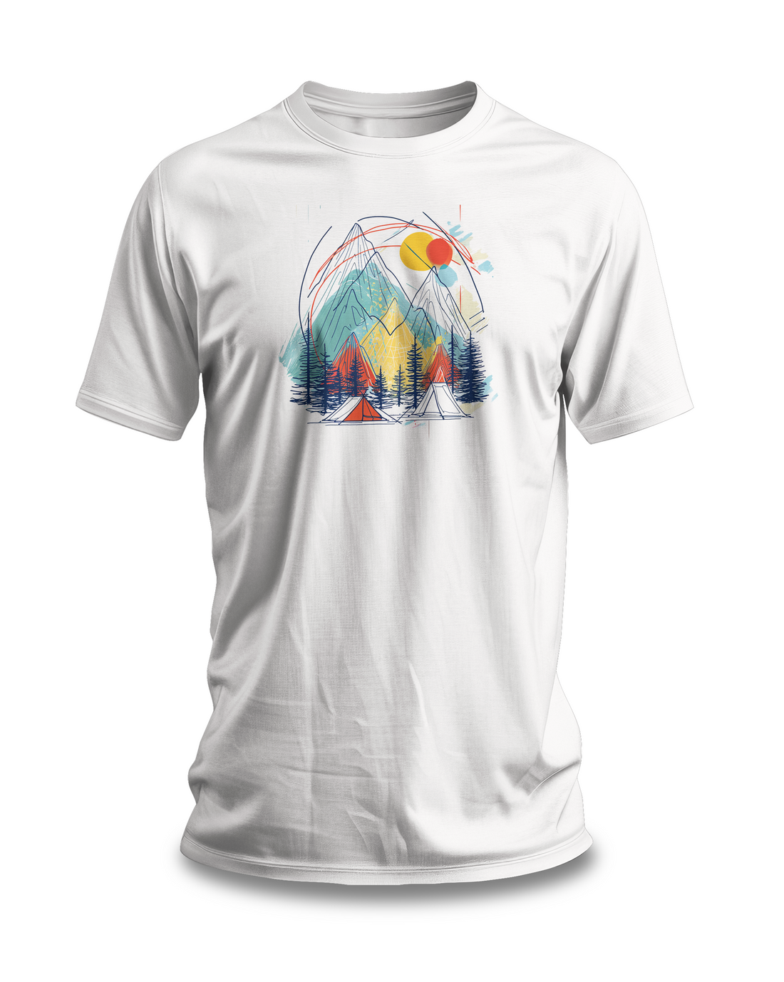 Colorful Mountain Adventure T-shirt | Abstract Nature Design | Outdoor Camping Graphic Tee