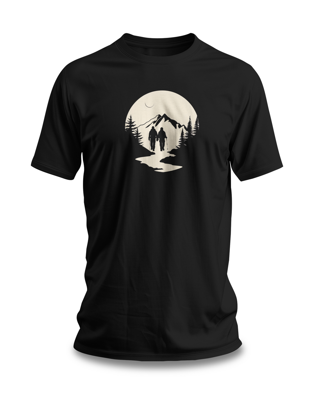 Moonlit Hiking Adventure T-shirt | Mountain Landscape Design | Outdoors Lover Gift Tee