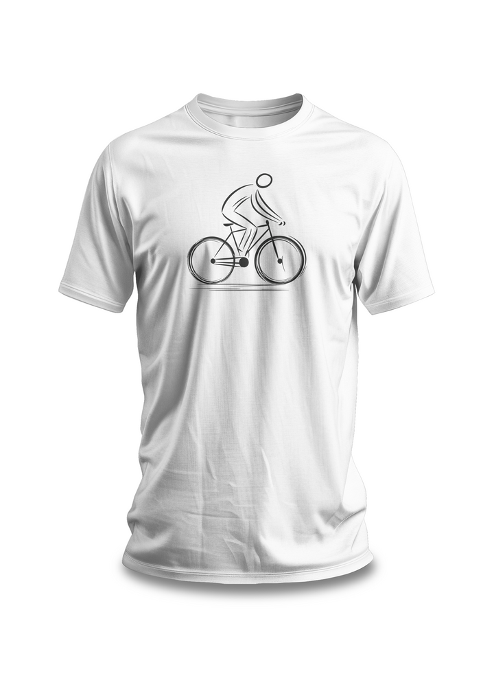 Minimalist Cyclist T-Shirt | White Cotton Unisex Tee with Clean Bicycle Line Art Design | Ideal for Cycling Enthusiasts