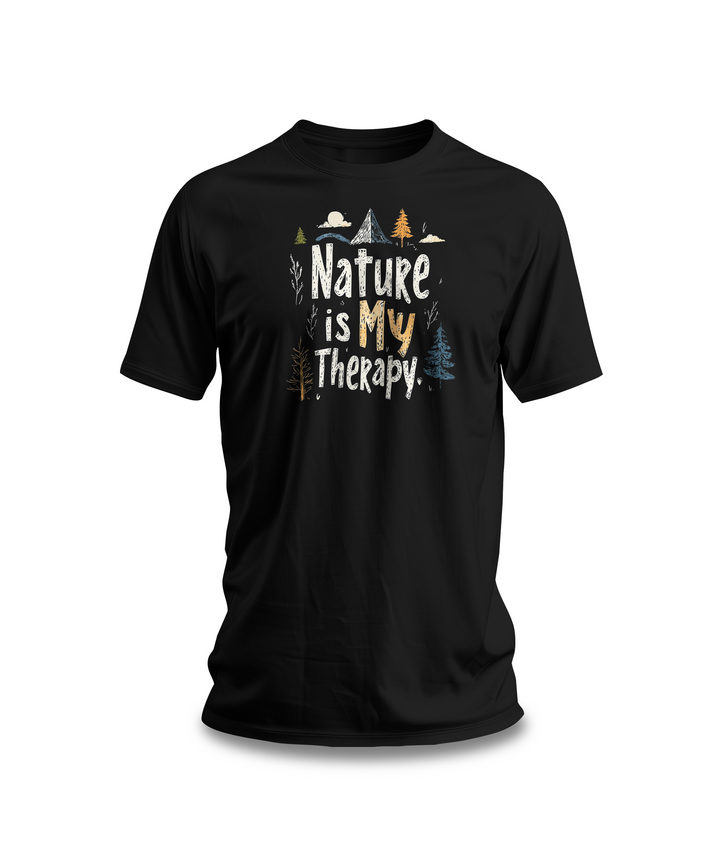 Nature Is My Therapy T-Shirt | Black Cotton Tee with Outdoor Adventure Design | Comfortable and Stylish Unisex Shirt