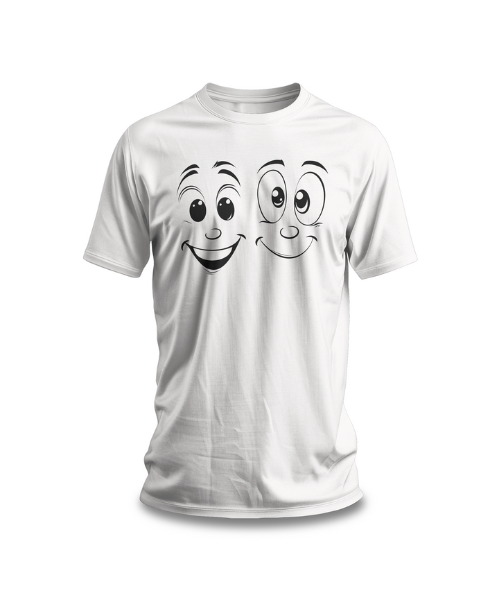 Happy Faces Graphic T-Shirt | White Cotton Tee with Fun Cartoon Smile Design | Comfortable and Stylish Unisex Shirt