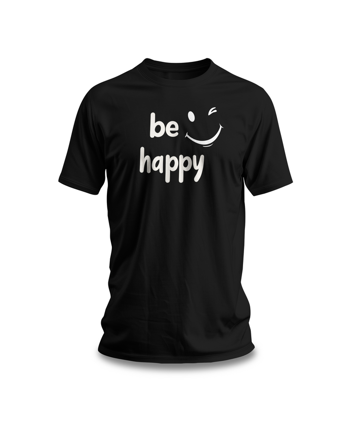 Be Happy T-Shirt | Black Cotton Tee with Motivational Quote and Smiley Design | Comfortable and Stylish Unisex Shirt