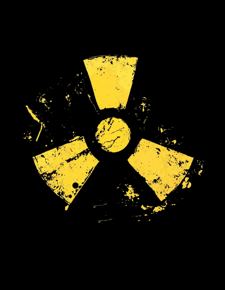 Distressed Radiation Symbol T-Shirt | Black Cotton Tee with Grunge Yellow Hazard Design | Stylish and Comfortable Unisex Shirt