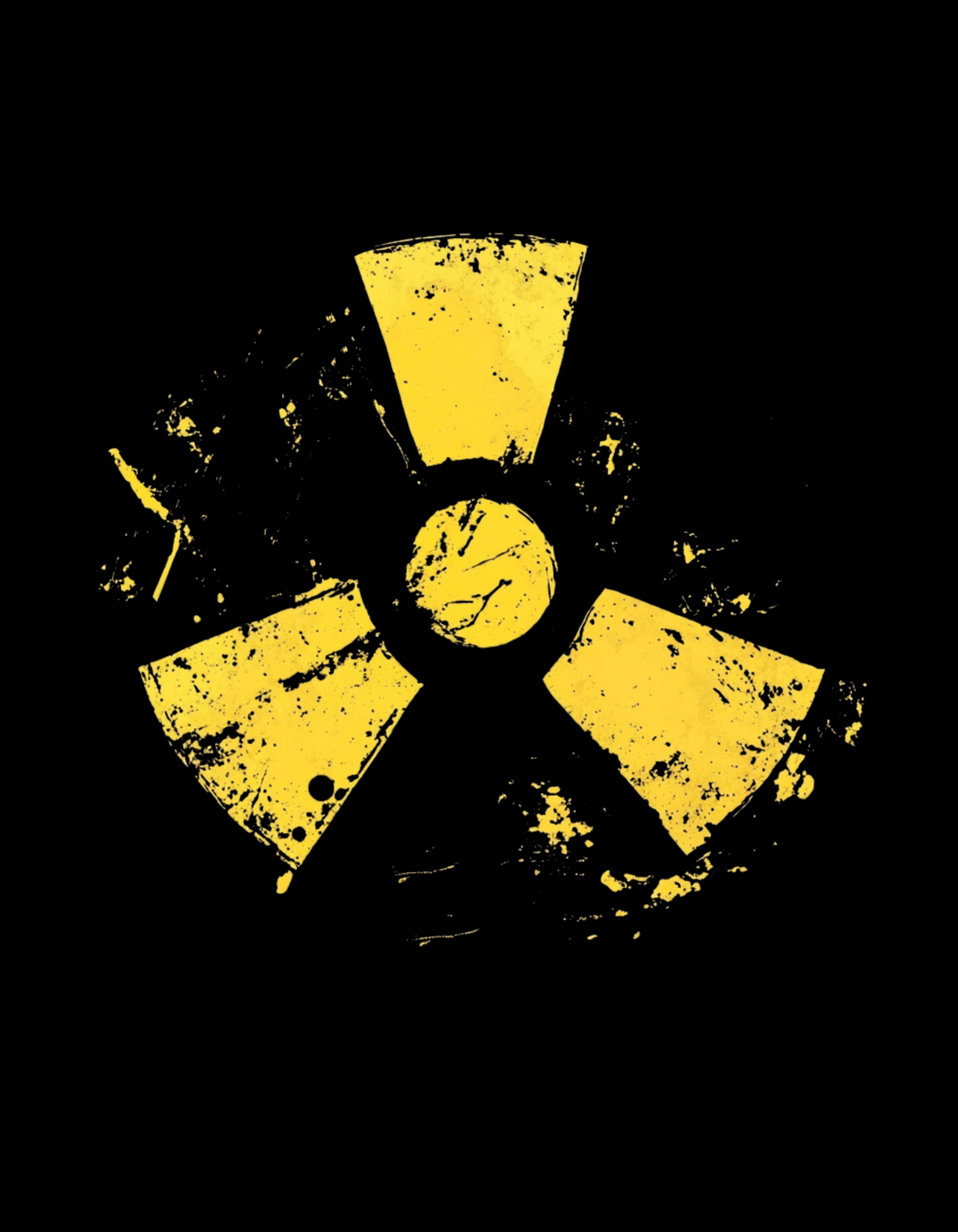 Distressed Radiation Symbol T-Shirt | Black Cotton Tee with Grunge Yellow Hazard Design | Stylish and Comfortable Unisex Shirt