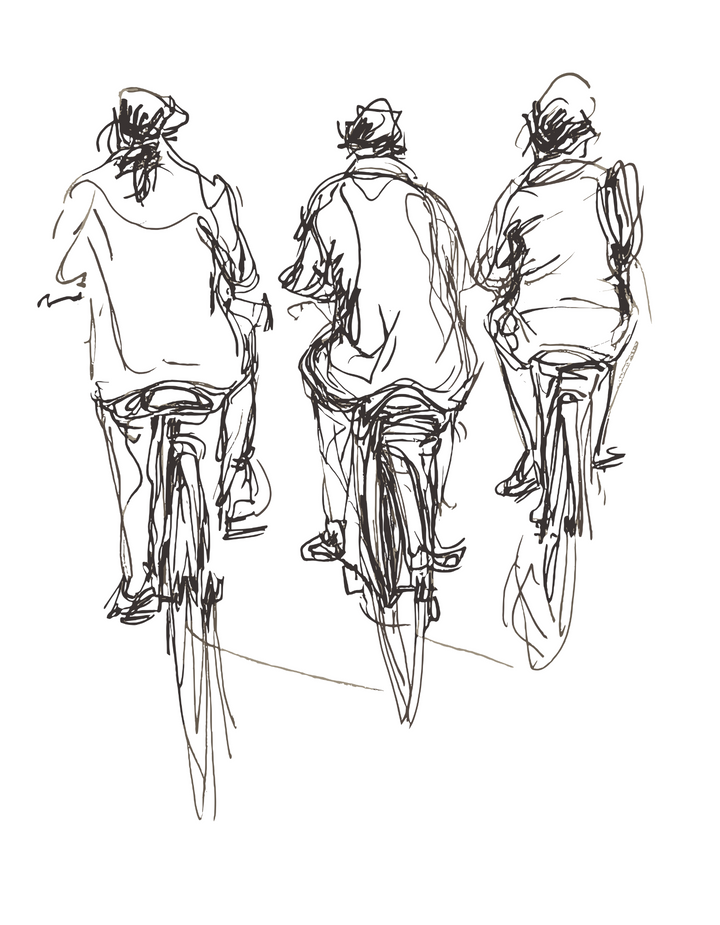 Sketch Cycling Trio T-Shirt | White Cotton Tee with Artistic Cyclist Design | Casual Unisex Shirt for Everyday Wear