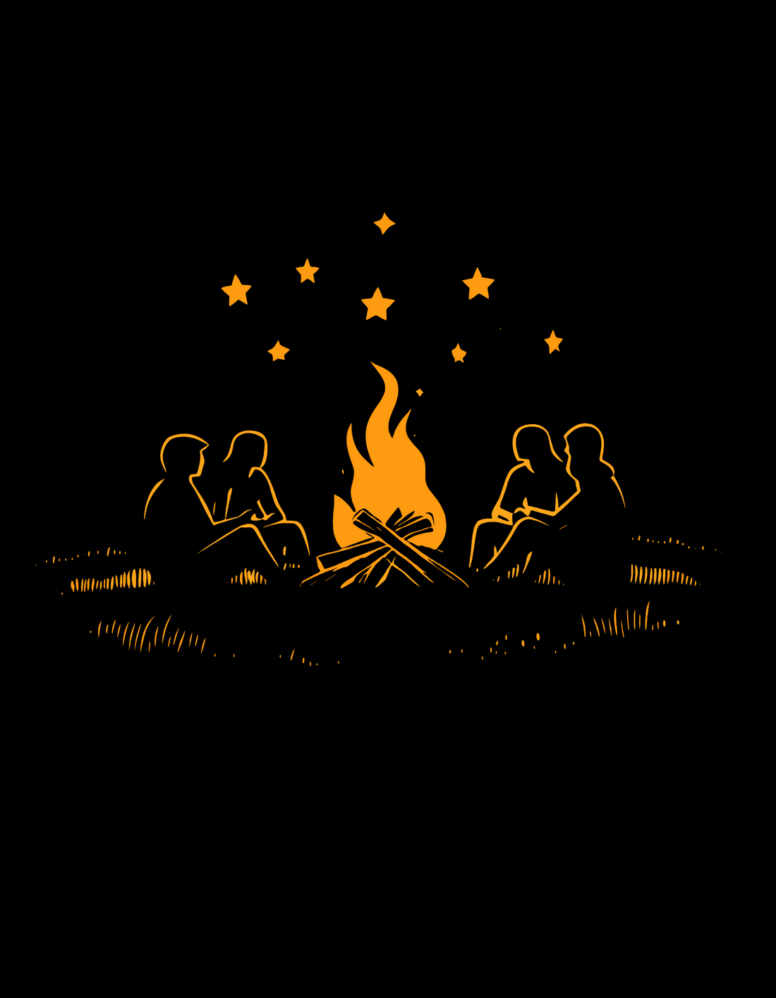 Campfire and Starry Night T-Shirt | Black Cotton Unisex Tee with Warm Bonfire Design | Perfect for Outdoor Lovers