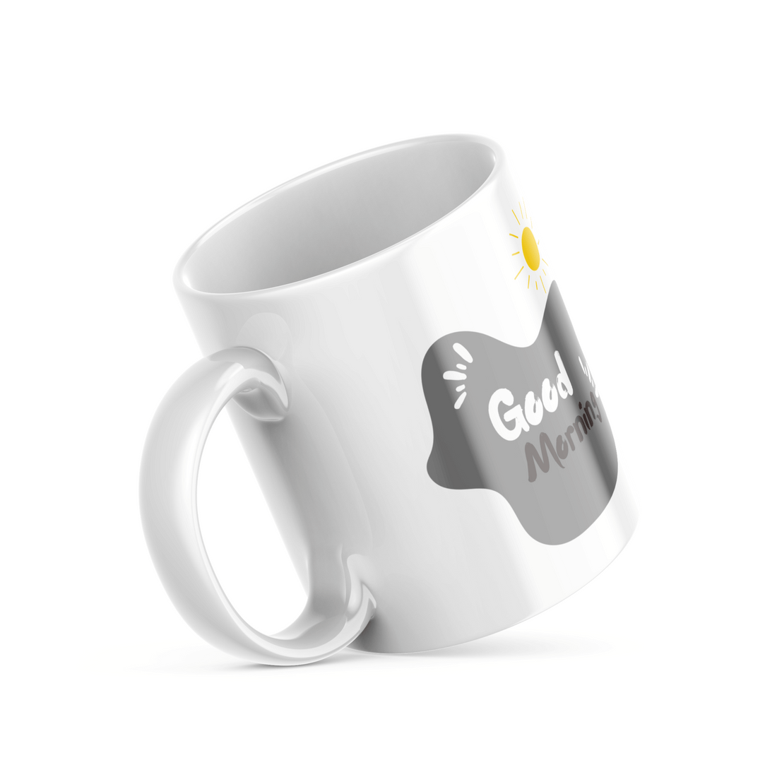 White ceramic mug with treble clef and Good Morning splash design – 11oz music-themed gift for coffee lovers and musicians
