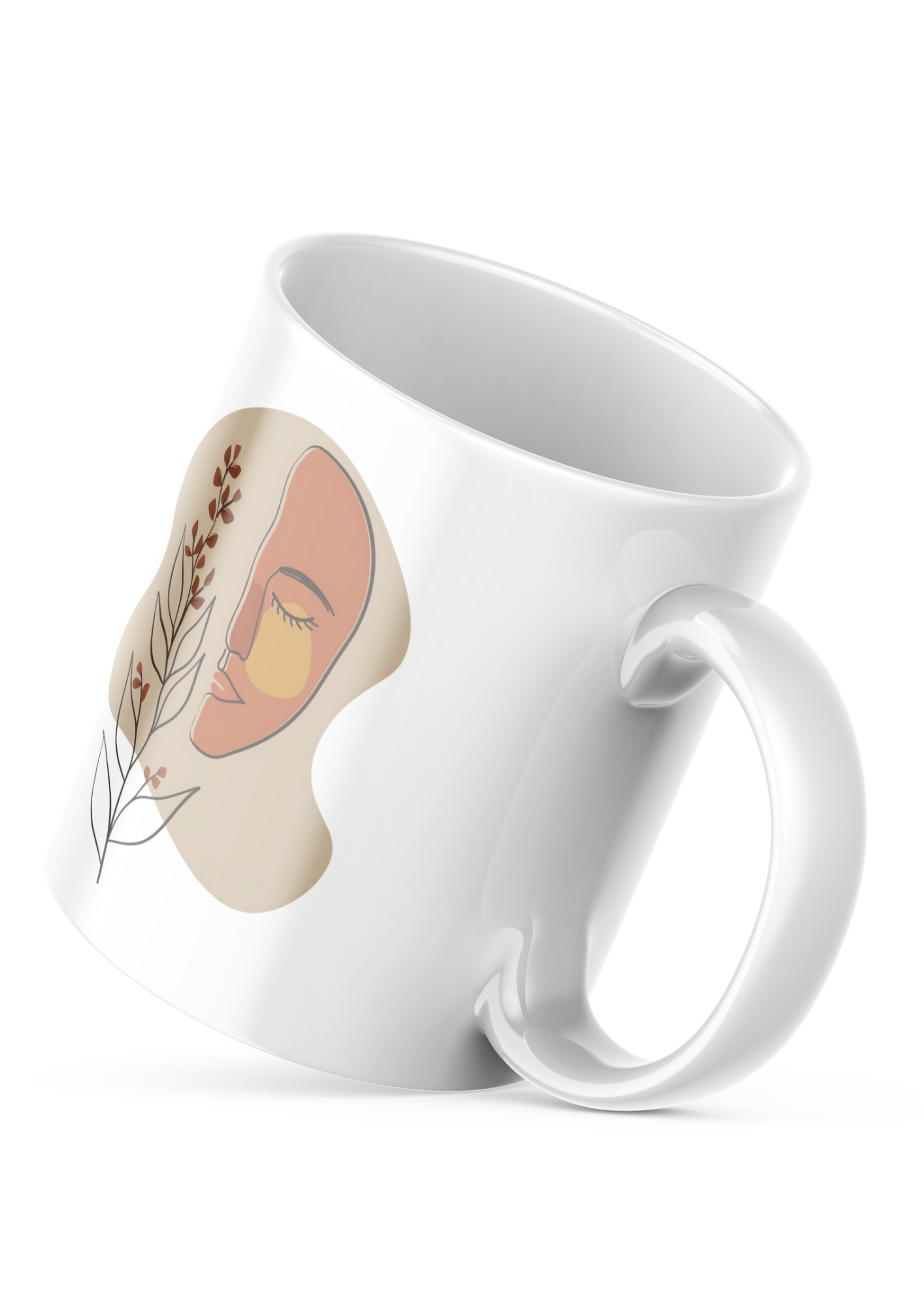 Aesthetic Good Morning mug 11oz with boho face line art design, a perfect ceramic coffee cup gift for her.