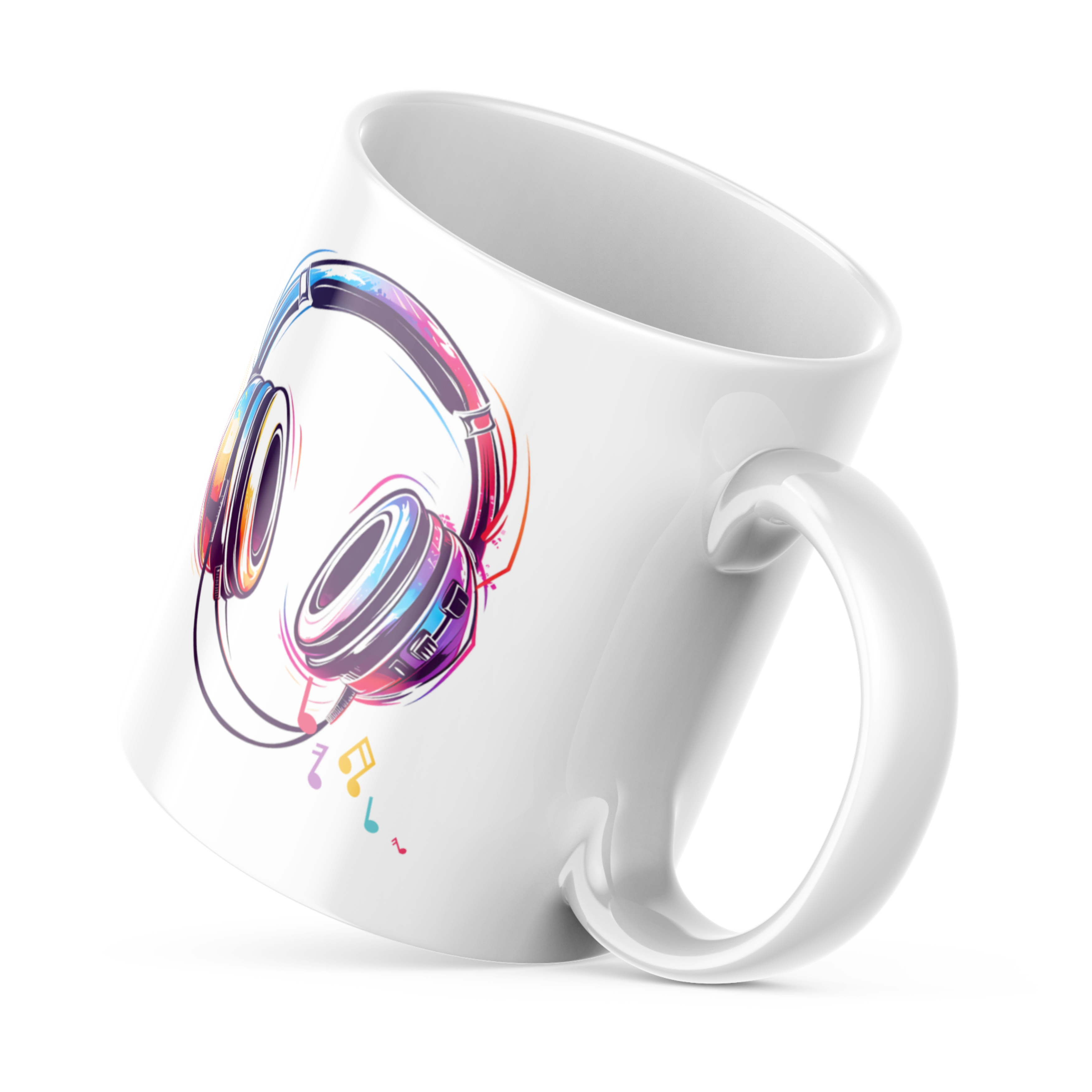 Always in Rhythm mug with colourful headphones design