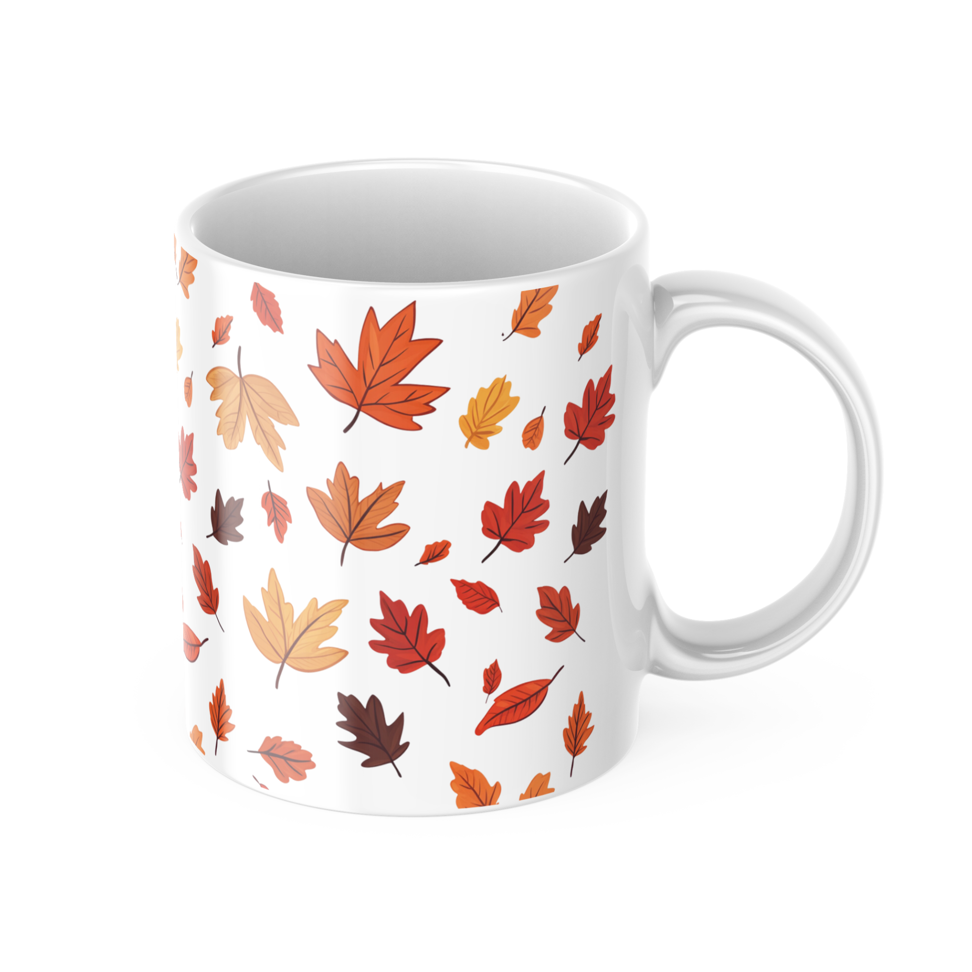 Woman enjoying morning coffee with Autumn Leaves Mug at breakfast table
